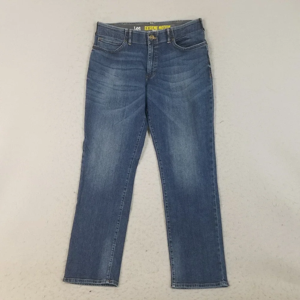 Lee Jeans Mens 36x32 Blue Extreme Motion Straight Fit Tapered Leg Stretch Denim